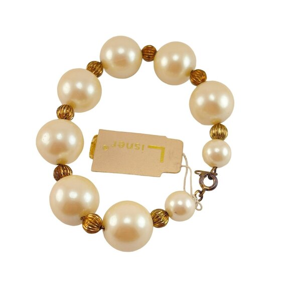 Lisner Faux Pearl Gold Tone Beaded Bracelet Original Hang Tag - Picture 8 of 8